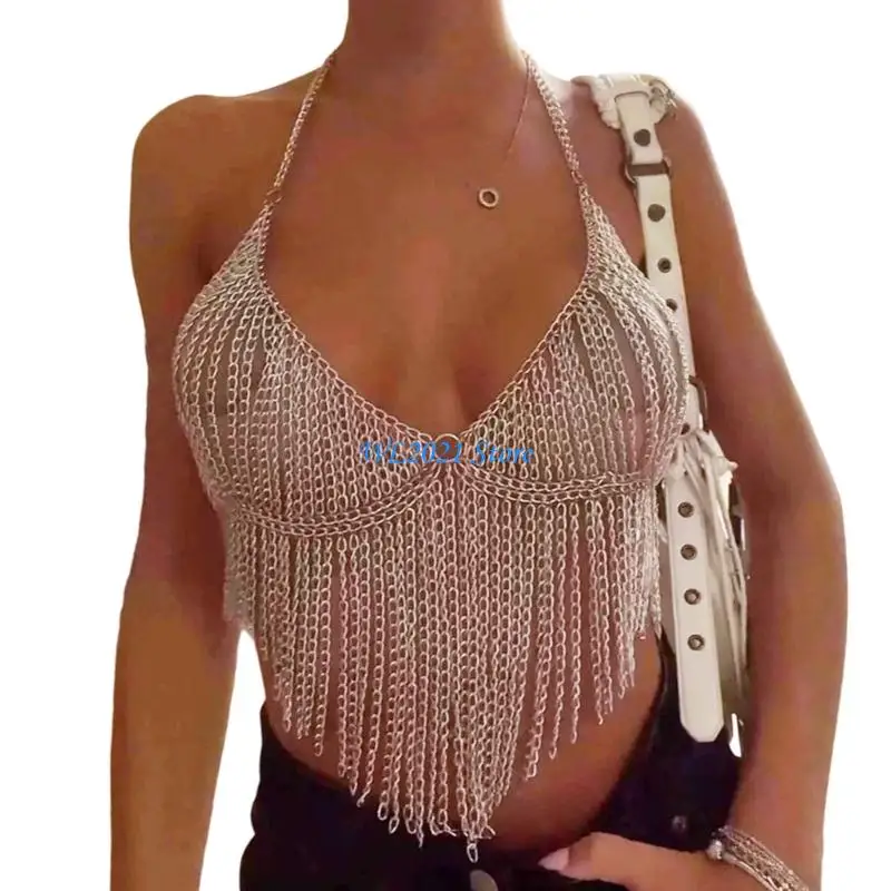 

G5GC Punk Body Chain Bra Halter Chest Chain Body Accessories Jewelry for Women Nightclub Raves Party Body Jewelry