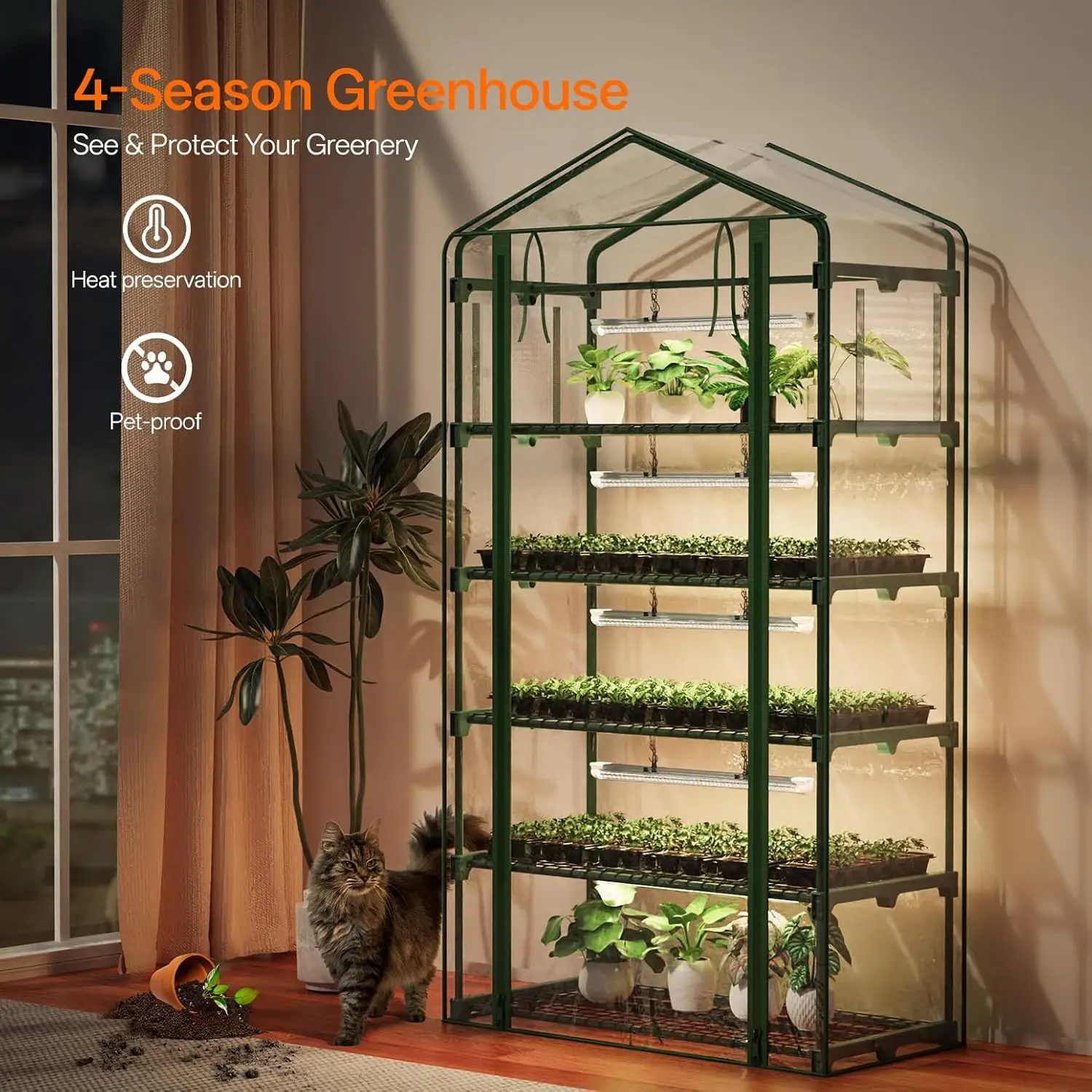 Large 5-Tier Indoor Greenhouse Cabinet Including Grow Light