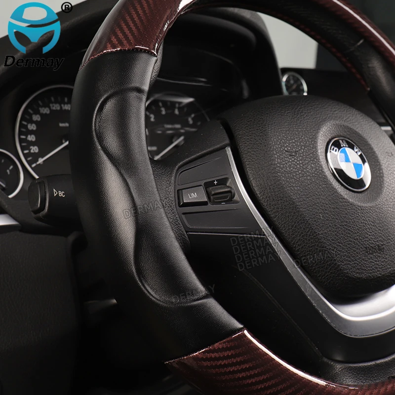 Luxury Car Steering Wheel Cover Non-slip Soft Leather + Carbon Fibre Universal M Size Fit Standard Steering Wheel 37-38cm