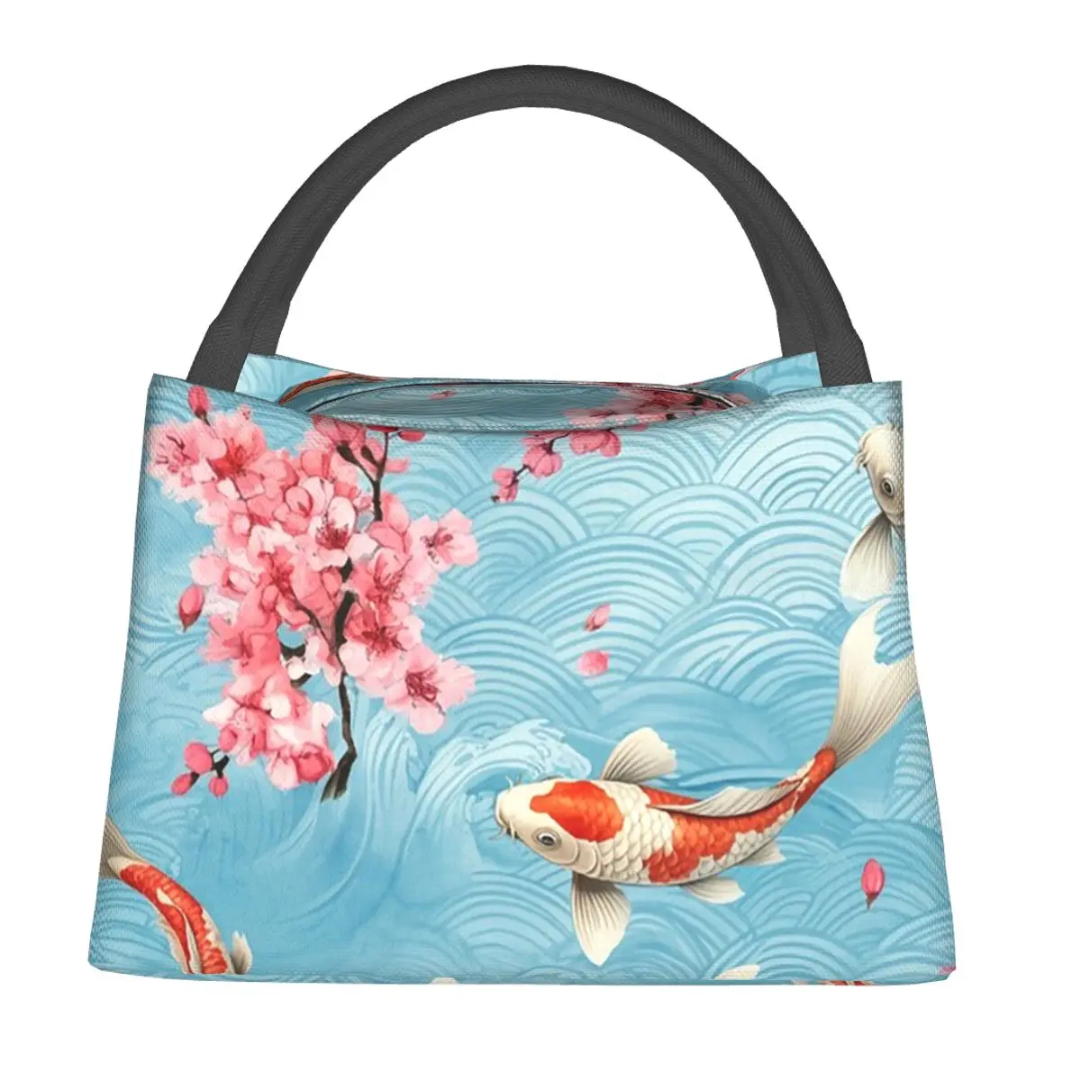 Cherry Blossom Serenity Koi Lunch Bags Insulated Bento Box Portable Lunch Tote Picnic Bags Thermal Bag for Woman Children School