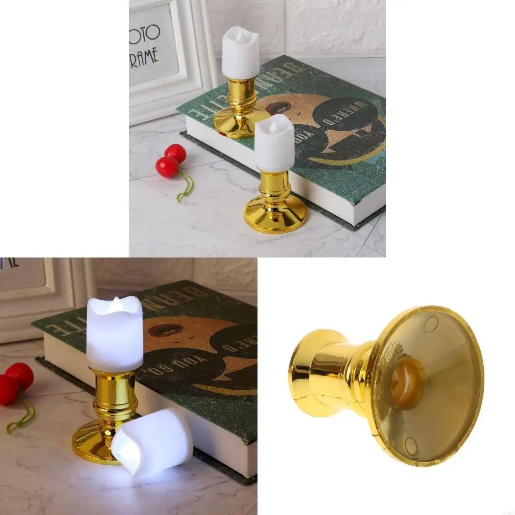 62KD 2pcs Plastic Gold Plated Base Holder Pillar Candlestick Stand For Electro