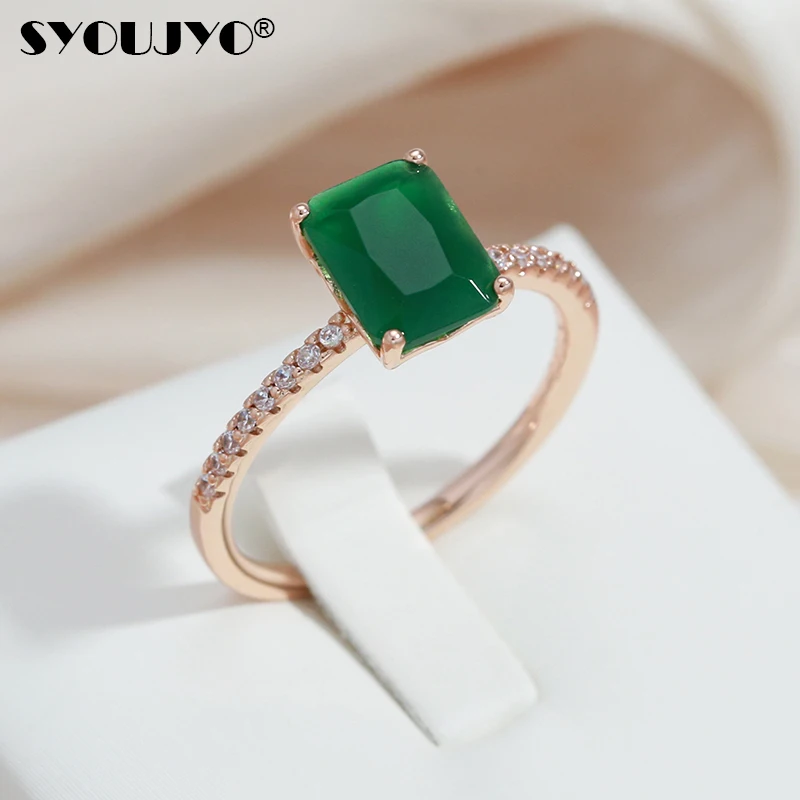 SYOUJYO Square Opal Dark Green Natural Zircon Rings For Women 585 Rose Gold Color Vintage Wedding Jewelry Luxury Big Stone Rings