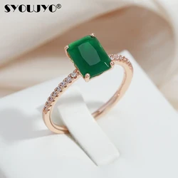 SYOUJYO Square Opal Dark Green Natural Zircon Rings For Women 585 Rose Gold Color Vintage Wedding Jewelry Luxury Big Stone Rings