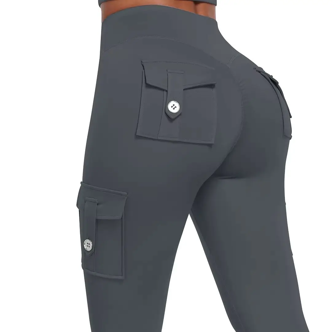 Gym Push Up Cargo Leggings With Pocket Woman Hip Lifting Running Workout Leggings Women High Waist Quick-Dry Yoga Leggings