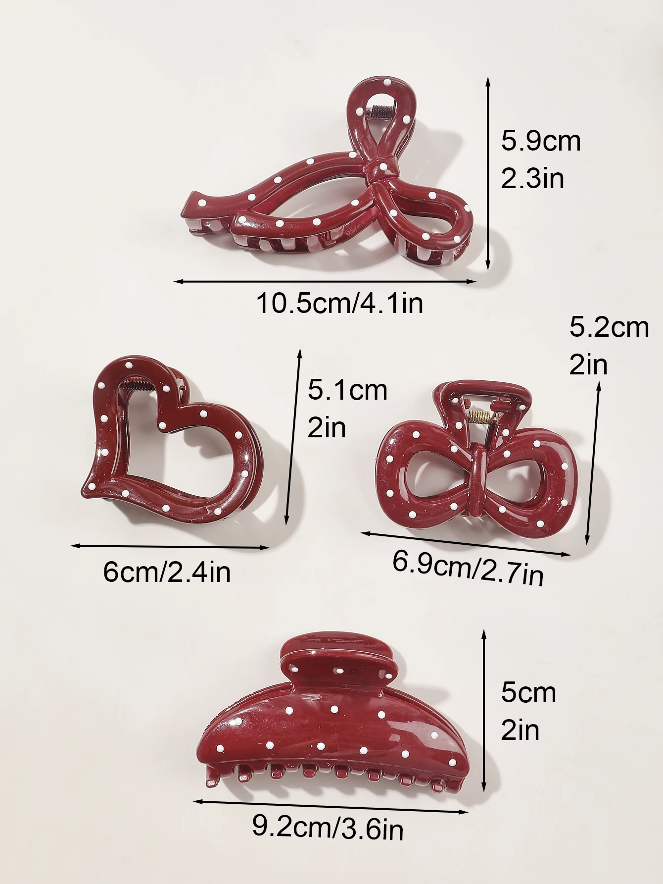 4 Stück Französisch Rot Weiß Polka Dot Schleife Halteklammern für Frauen Herbst Winter Hai Clip Haarklammern Elegante Haar-Accessoires – Detail 5