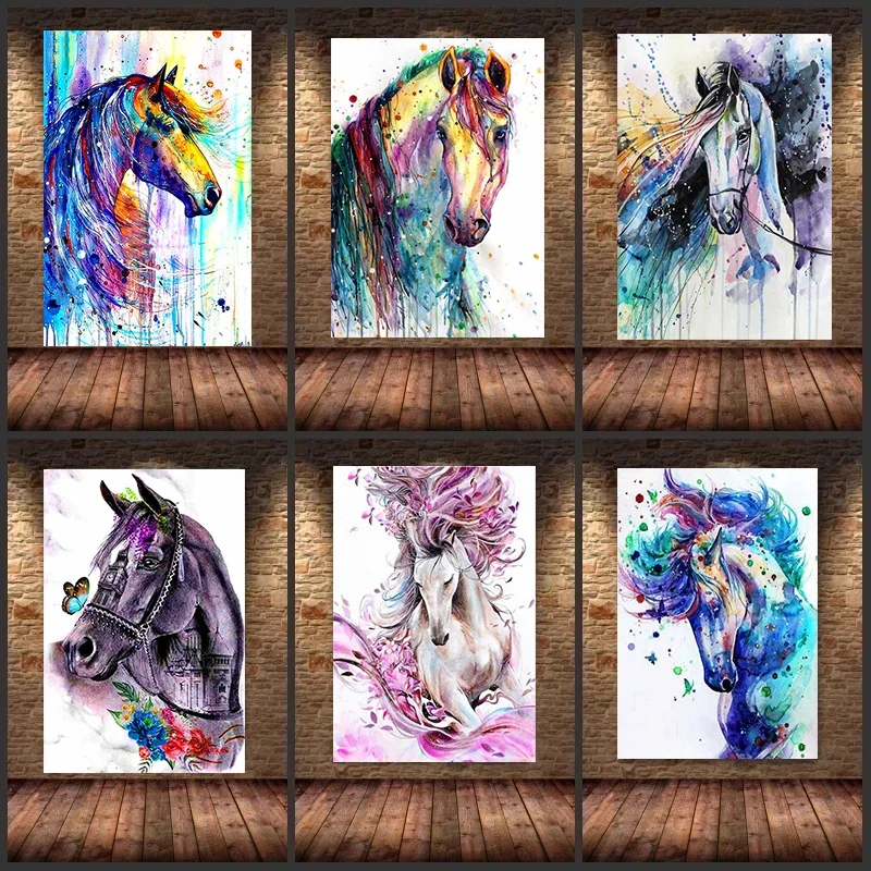 Modern Multicolored Animals Horse Canvas  Wall   Picture Poster and Print for Gallery Living Room Home Decor Cuadros