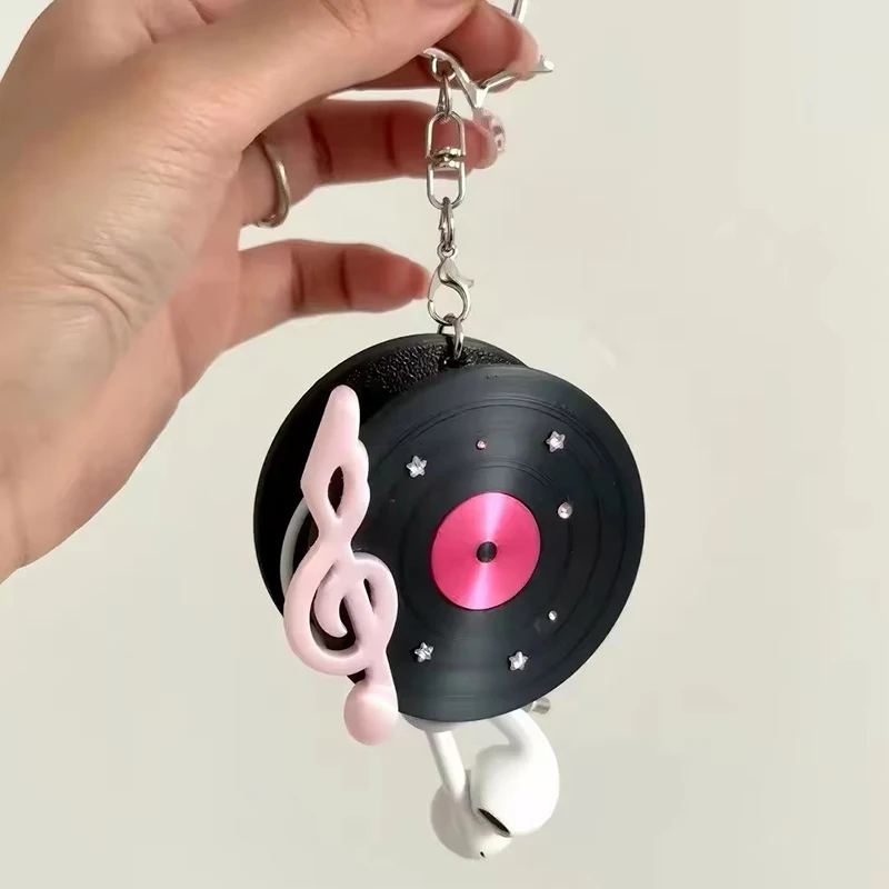 Korean Retro Vinyl Record Headphone Wire Organizer Keychain Star Cute Earphone Cable Winder Storage Mini Pendant Gift