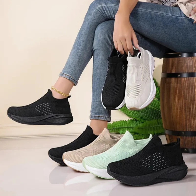 Unisex Slip on Sock Running Shoes Breathable Knit Mesh Sneakers Lightweight CushionThick SoleNonSlipWalking GymAthletic Footwear