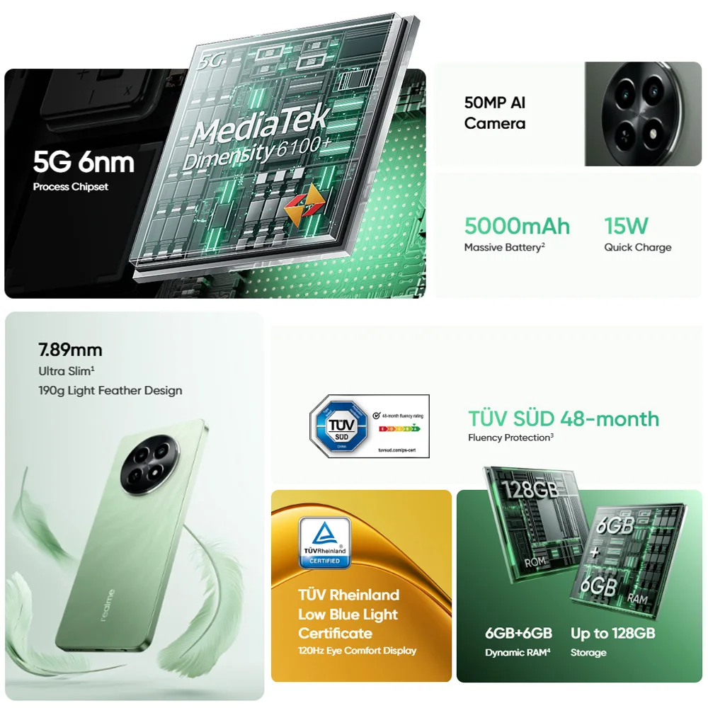 realme 12x 5G Smartphone MediaTek Dimensity 6100+ 6.83'' 120Hz