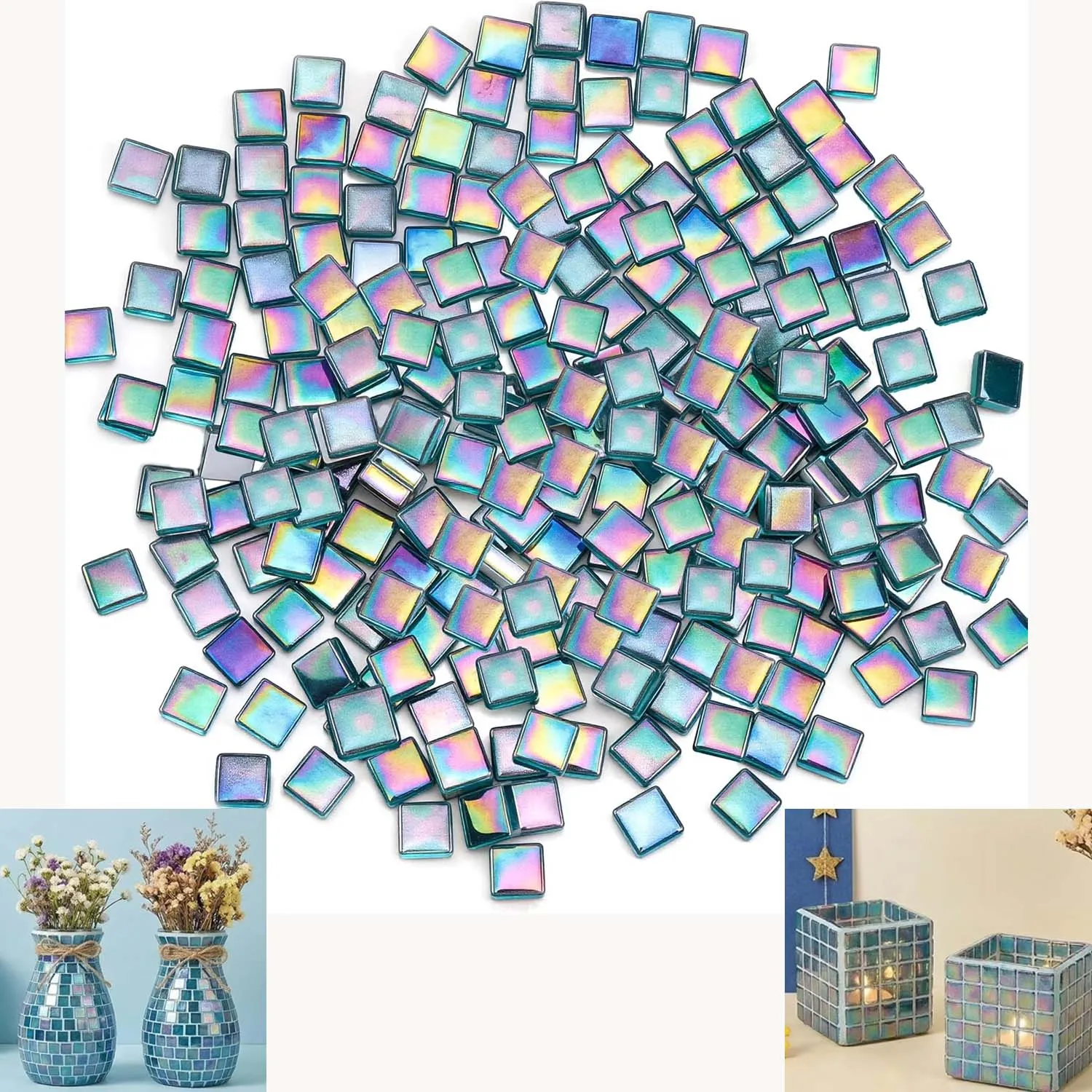 Mosaicos de Vidrio para Manualidades, Mosaico Cuadrado Azul, 160 Piezas, Kits de Mosaicos de Vidrio Plano, Manualidades DIY, Joyería, Decoración Artística