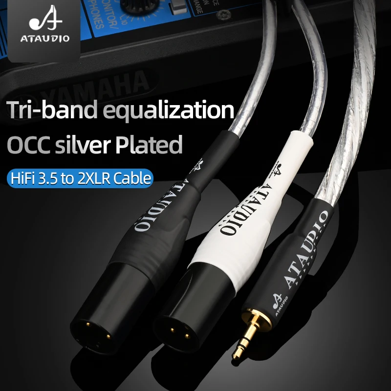 ATAUDIO HiFi 3.5mm to 2XLR Audio Cable Hi-end 6N OCC Silver Plated Core Stereo 3.5mm to 2XLR Male/Female for Phone CD Mixer