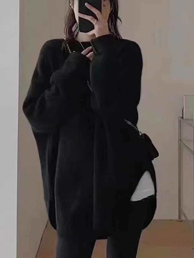 جديد أزياء المرأة البلوفرات محبوك سترة طويلة الأكمام الخريف عارضة فضفاض س الرقبة بلون تريكو الملابس الشتوية #3