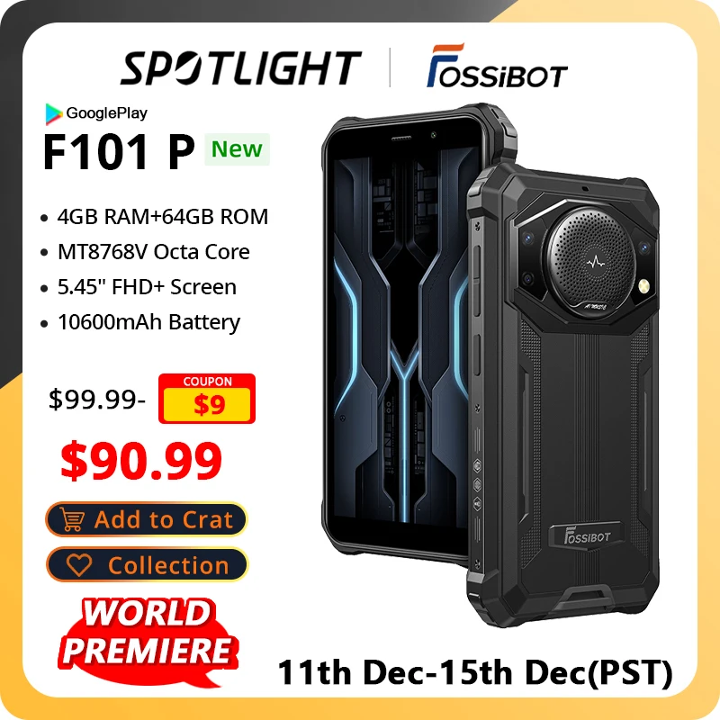 FOSSiBOT F101P Rugged Phone Large Speaker 10600mAh Battery 18W Charging 4GB+64GB 24MP Camera IP68/IP69 Waterproof Cell Phone