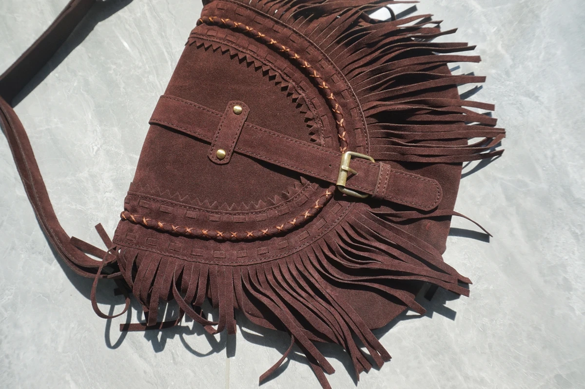 Imagem -05 - Bolsa de Estilingue Franjada de Camurça Falsa para Mulheres Lado Folclórico Indiano Boho Hippie Cigana Boêmia Ibiza Chalé Estético Bolsa 2024