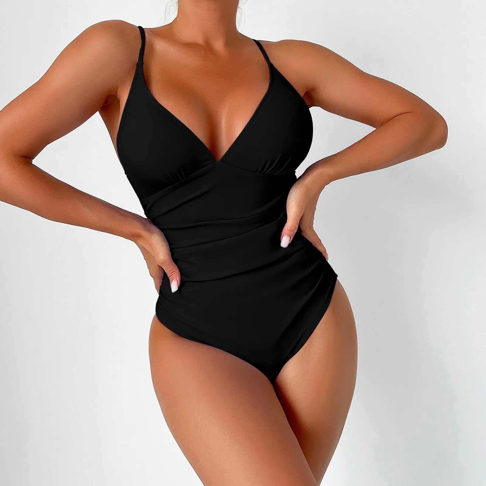 Women's OnePiece Swimsuits Tummy High Waisted Bathing Suit Wrap Tie Back Monokini Sports Solid Swimsuit Female Bathing Suit