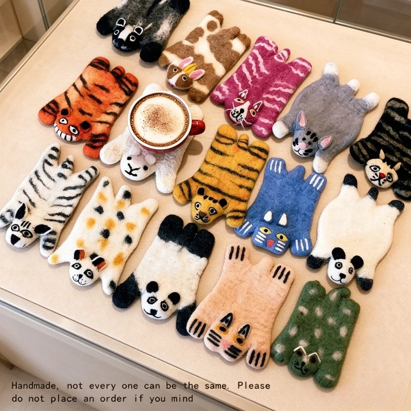 1PC Cartoon Meal Mat Placemat Cute Wool Felt Animal Coasters Heat Resistant Placemats Tiger Cat Home Decor  Desktop Decoration