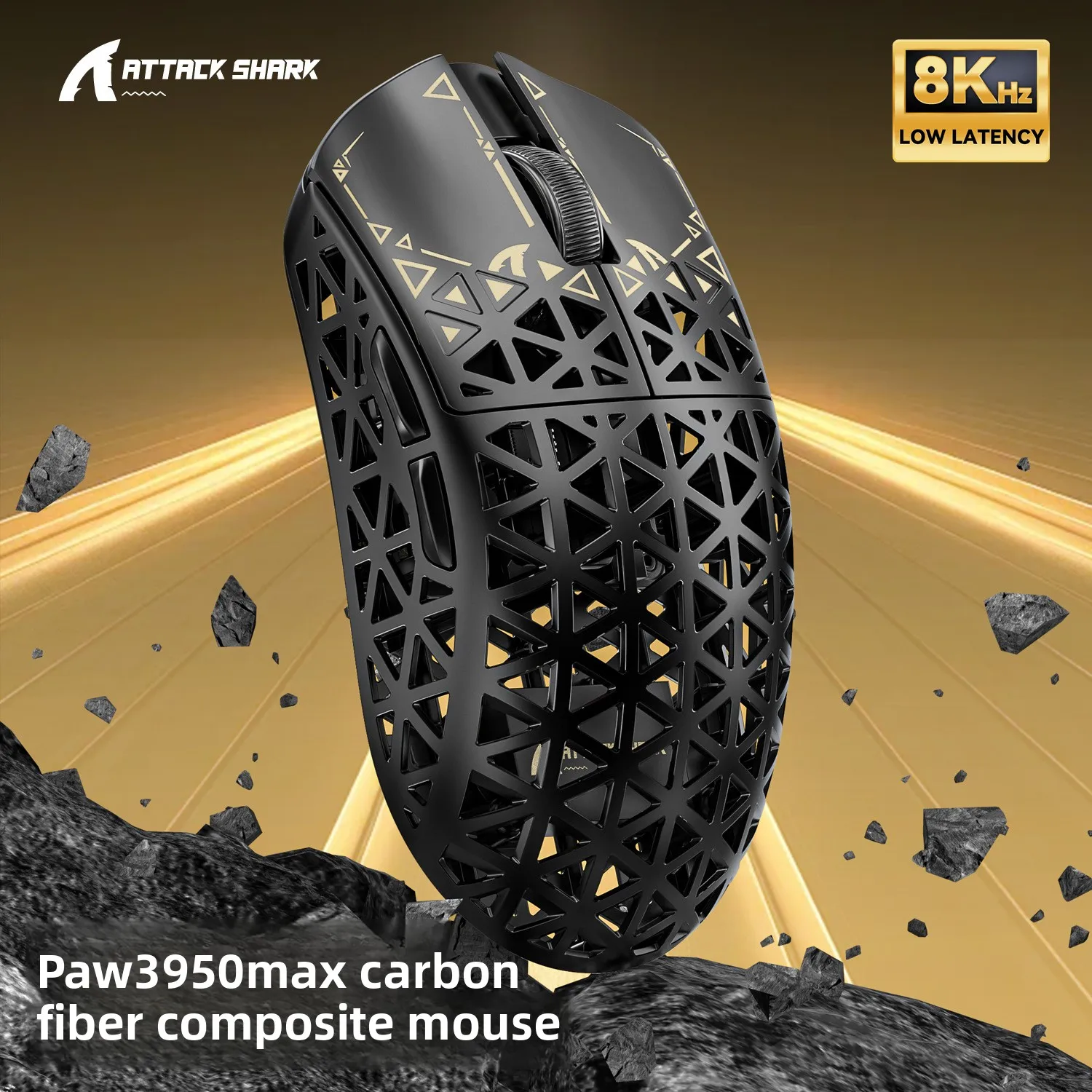 ماوس ألعاب لاسلكي ATTACK SHARK R5Ultra 8K من ألياف الكربون مع مستشعر 42000 نقطة في البوصة -PAW3950 MAX -39g خفيف الوزن للغاية لهاتف Win/Mac