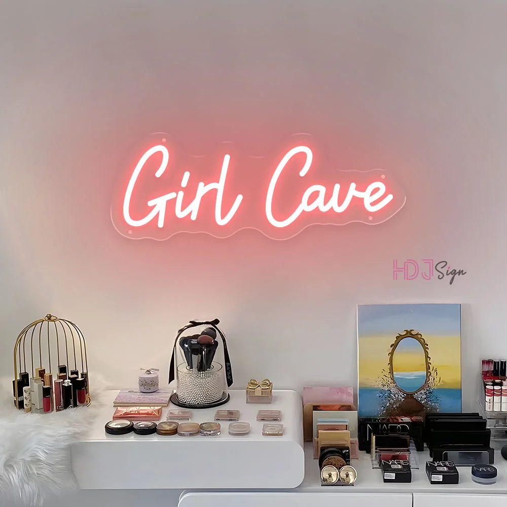 Girl Cave Led Neon Lights Sign Lets Makeup Art Wall Hanging Neon Lights Led Lamp Sign Bedroom Girls Makeup Store Decoration