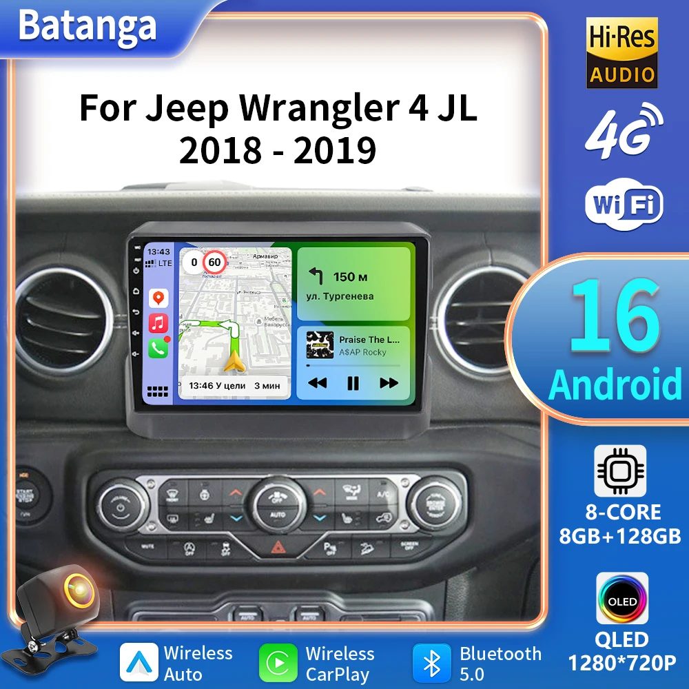 Batanga Carplay 5G Android Car Radio For Jeep Wrangler JL (2018-2021) Gladiator (2020-2021) Multimedia Video Player GPS Stereo