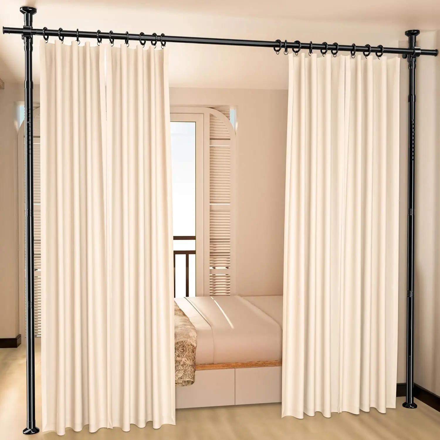

Room Divider, Tension Curtain Rod No Drilling,4-10ft(H) 28-70inch(W) Wall Divider for Room Separation, Heavy Duty Room P