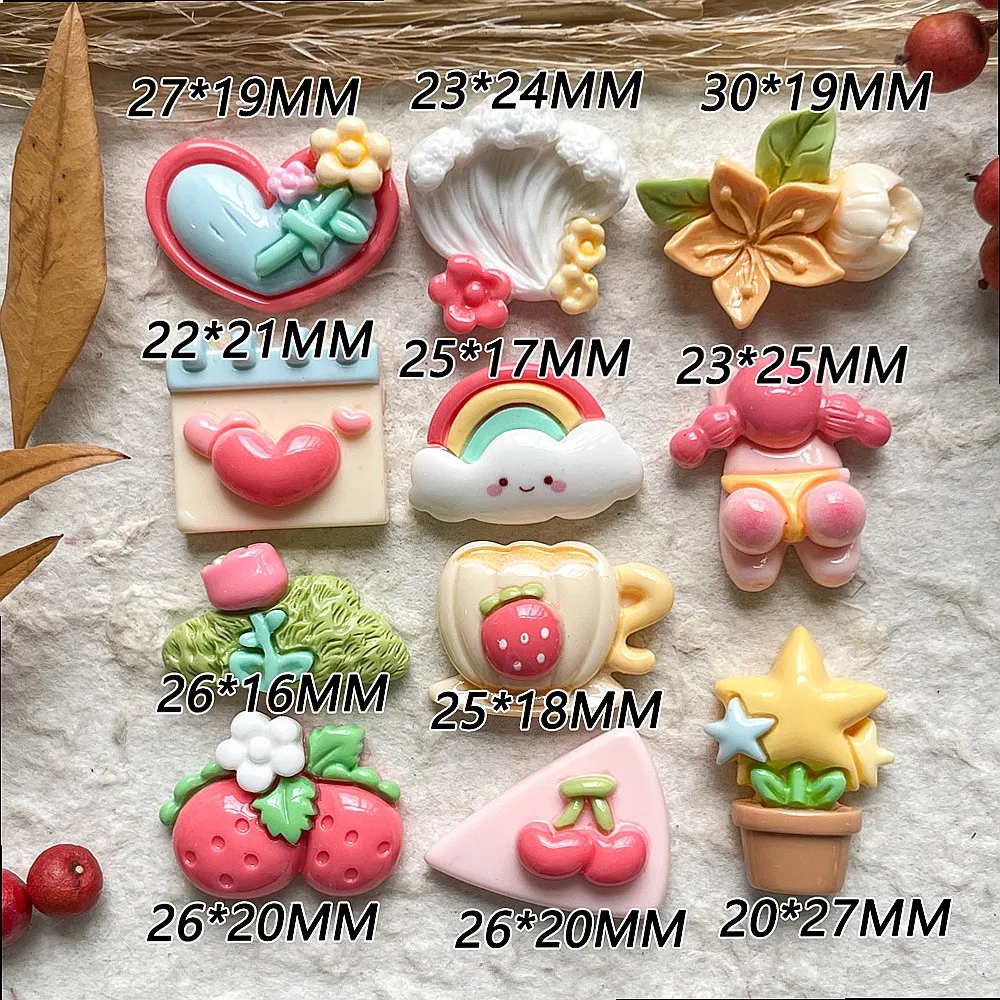 100pcs Kawaii Mini Flower Fruit Resin Cabochon DIY Flatback for Phone Case Hairpin Keychain Earrings Decor