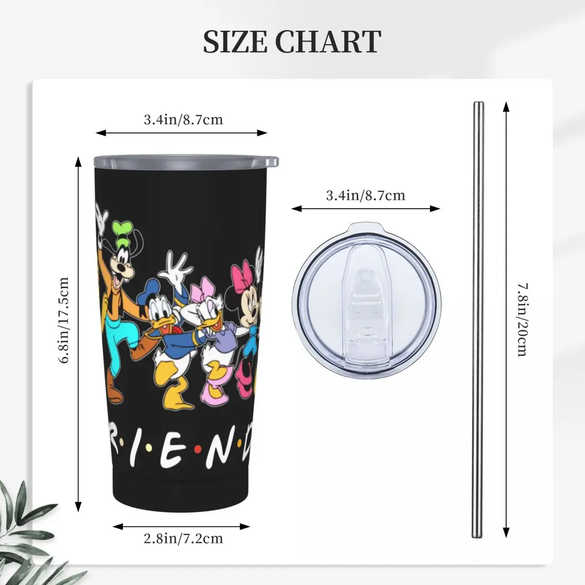 Donald Duck Goofy Tumbler With Straw Stainless Steel Minnie Mickey Mouse Mug Vacuum Insulated for Cold Or Hot 20oz