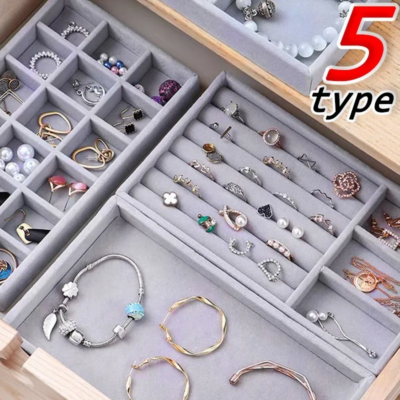 Jewelry Display Sturdy Tray Avoid Scratching Velvet Ornaments Protection Storage Box Rings Earring Organizer Case Accessory Gift