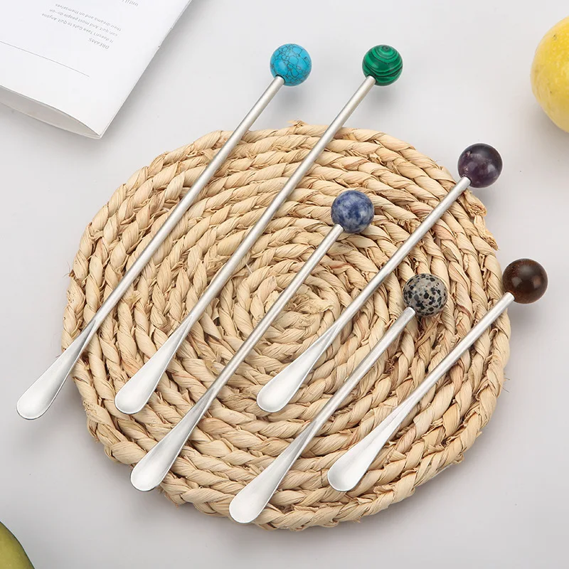 

Stainless Steel Tea & Coffee Spoon Natural Healing Crystal Coffee Stirrers Spoon Iced Tea Stirring Stick Fruit Fork