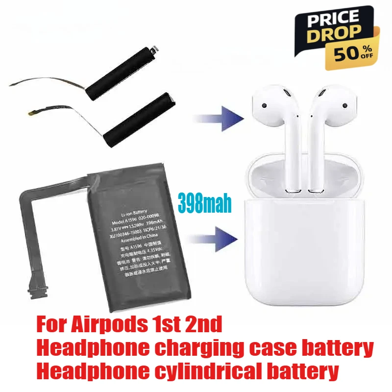 

Замените аккумулятор для Airpods 1st 2nd A1596 для Airpods 1 AirPods 2, чехол для зарядки наушников, сменный аккумулятор 398 мАч