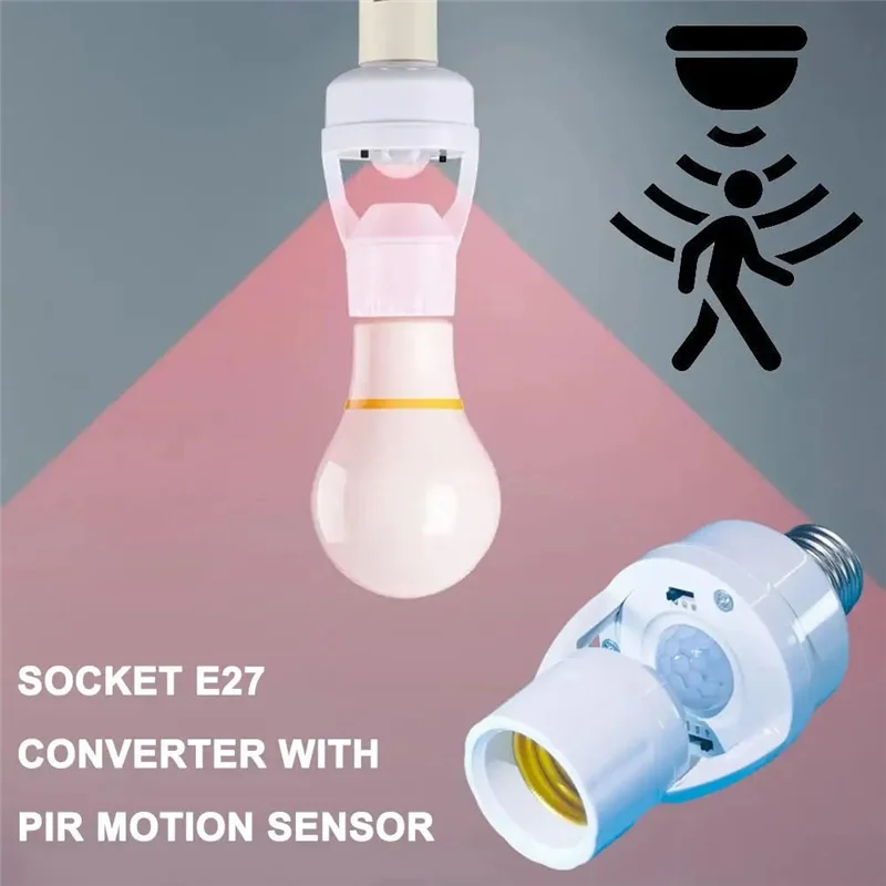 A76K Adjustable Infrared Sensor E27 Smart PIR Motion Detection Light Bulb Socket Adapter Auto On/Off With Radar Induction