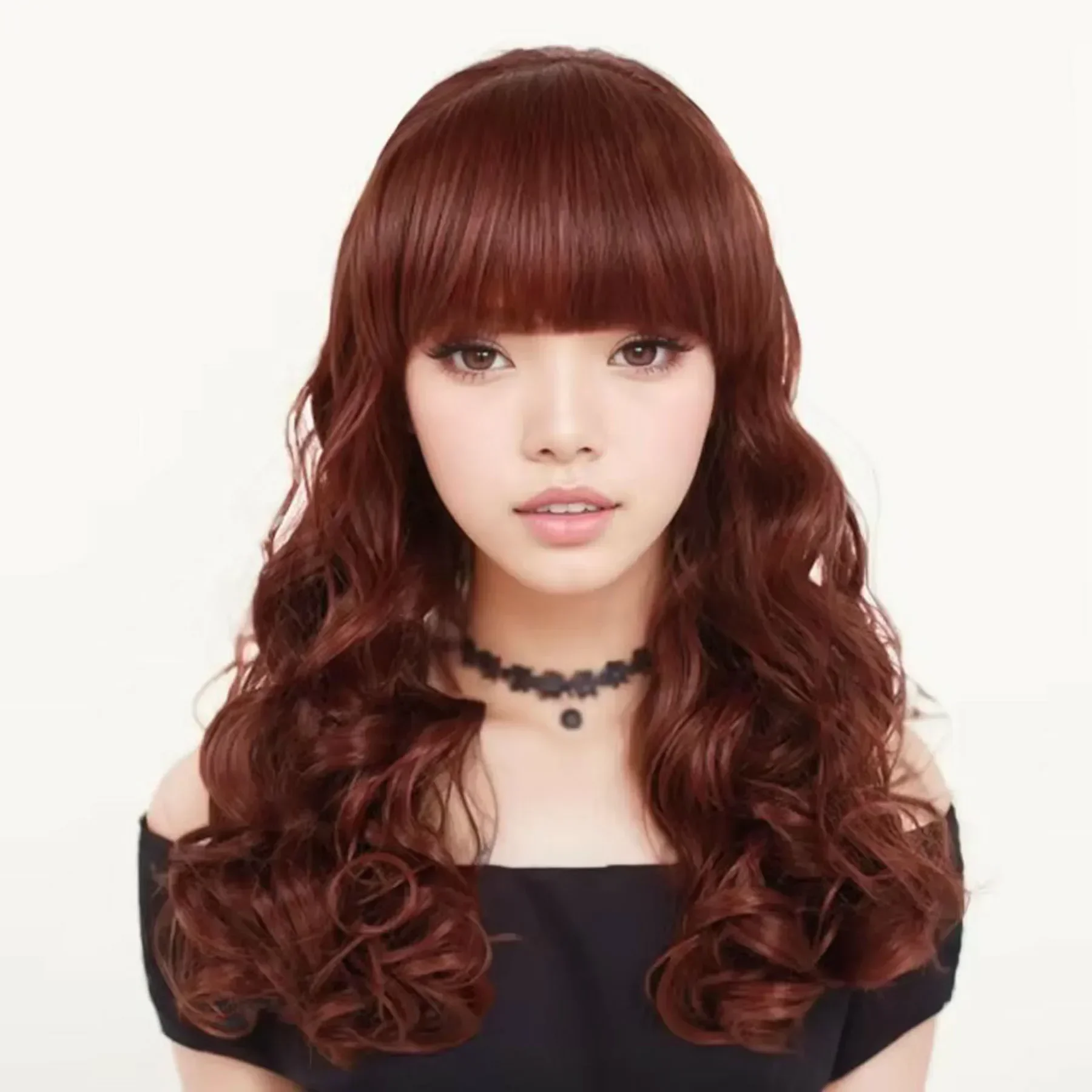 Auburn Wigs for Women Synthetic Hair Long Curly Wig with Bang Body Wave Wigs Auburn Red Loose Curls Soft XG’s Concert in Chicago