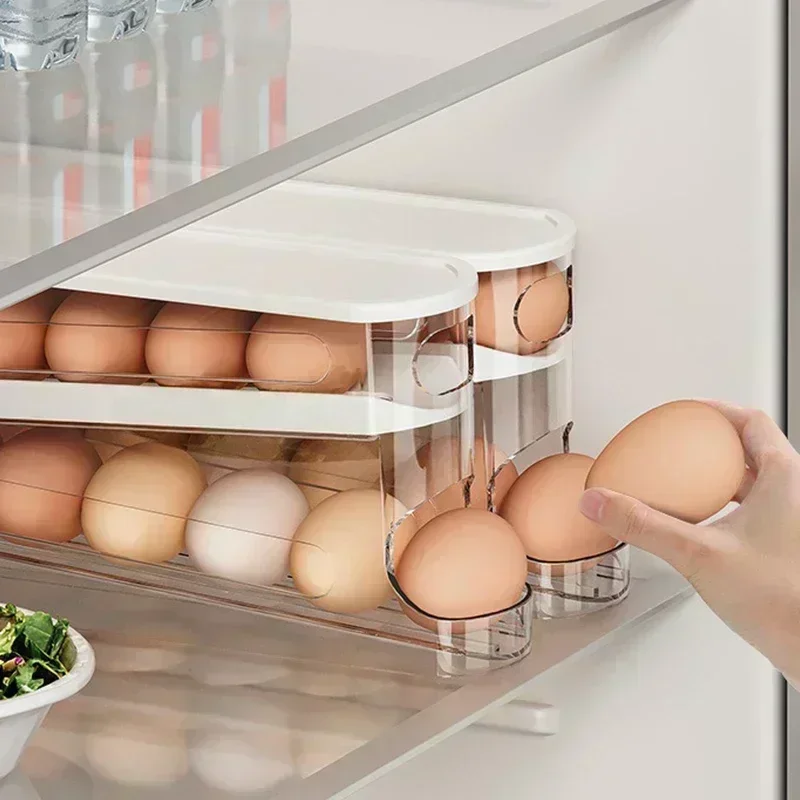 Bilayer Fridge Egg Storage Box Automatic Rolling Eggs Holder Rack Ladder Style Refrigerator Eggs Dispenser Egg Organizer Holder image 5