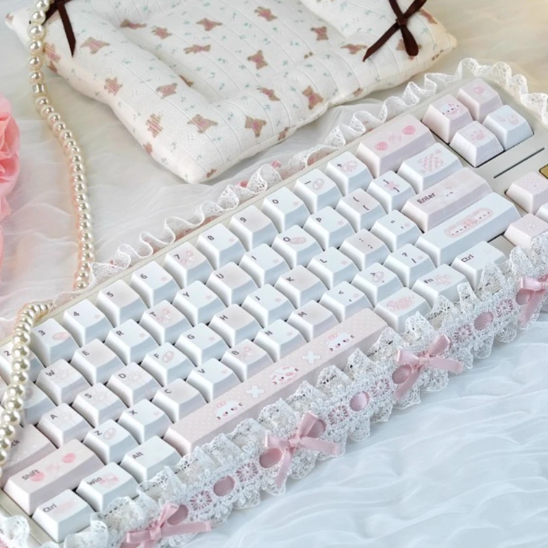 Pequeno gato da enfermeira keycap personalizado bonito pbt cereja profiel sublimação térmica rosa teclado mecânico keycap adequado para escritório