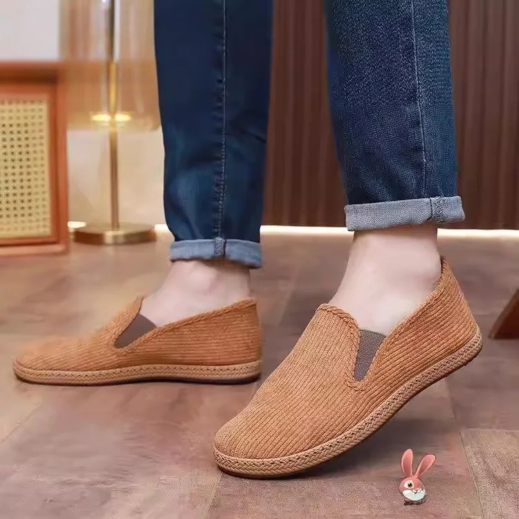 

Beijing Men's Cloth oes Breathable Anti-Odor Cow Tendon Bot Slip-On Flat Dad oes Corduroy Bla Cloth oes