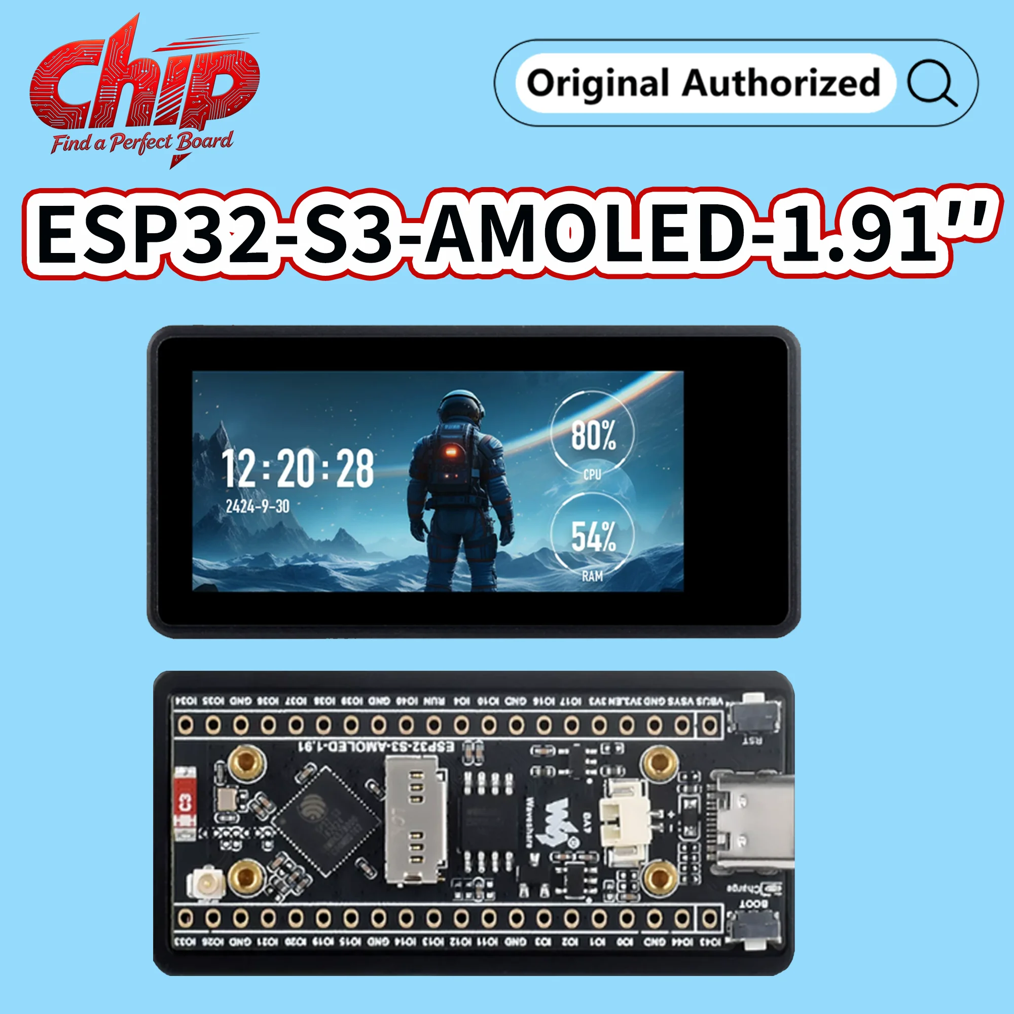 ESP32-S3 1.91inch AMOLED Touch Display Development Board, 240×536, 32-bit LX7 Dual-core Processor, Up to 240MHz
