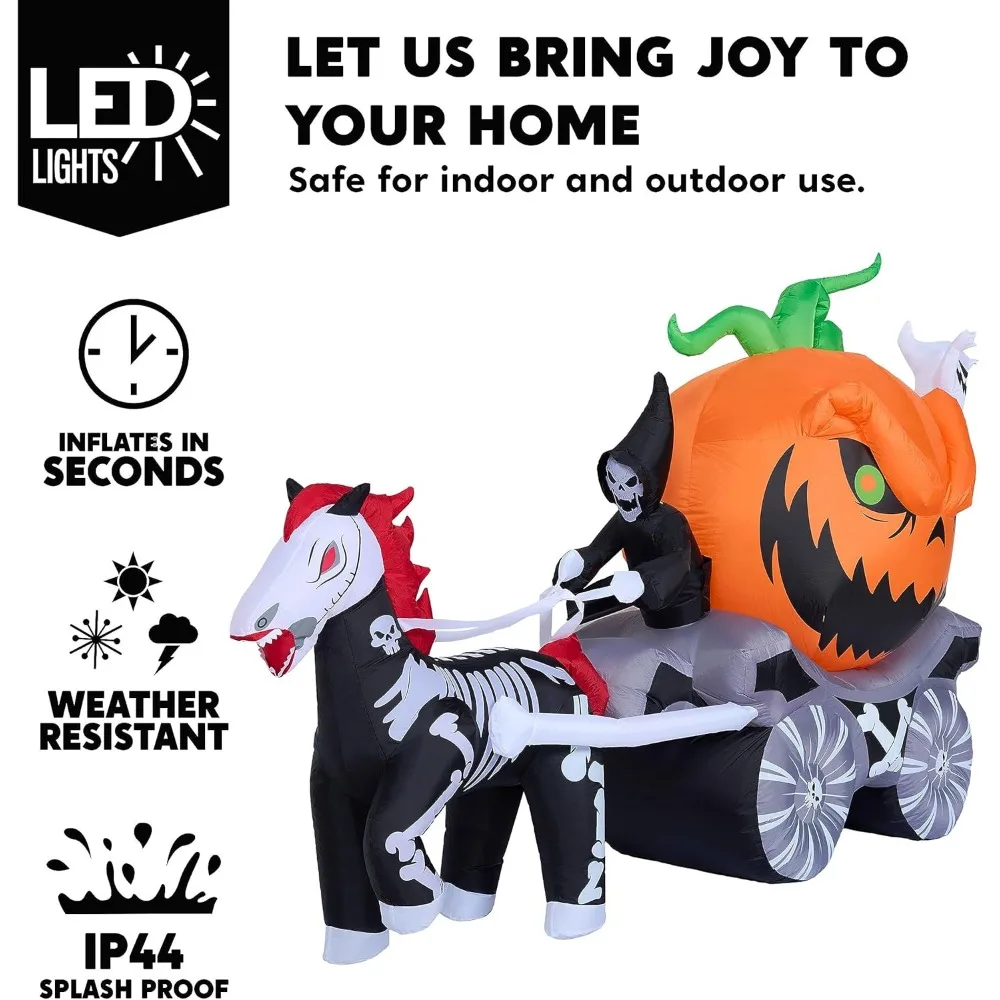 Decoración al aire libre inflable de Halloween, carro inflable, LED incorporado, Halloween de patio de juguete, 8 pies