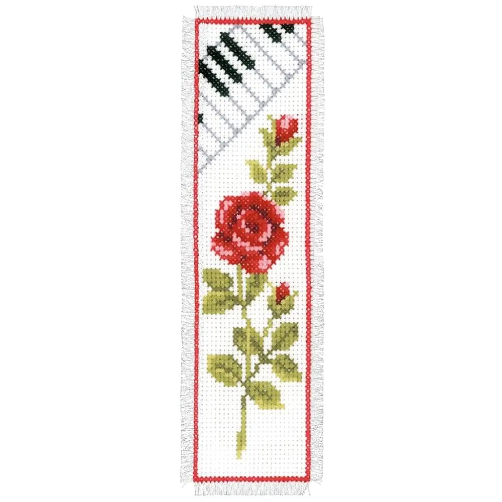 

Rose and Piano Counted Cross Stitch Bookmark, Multi-Colour