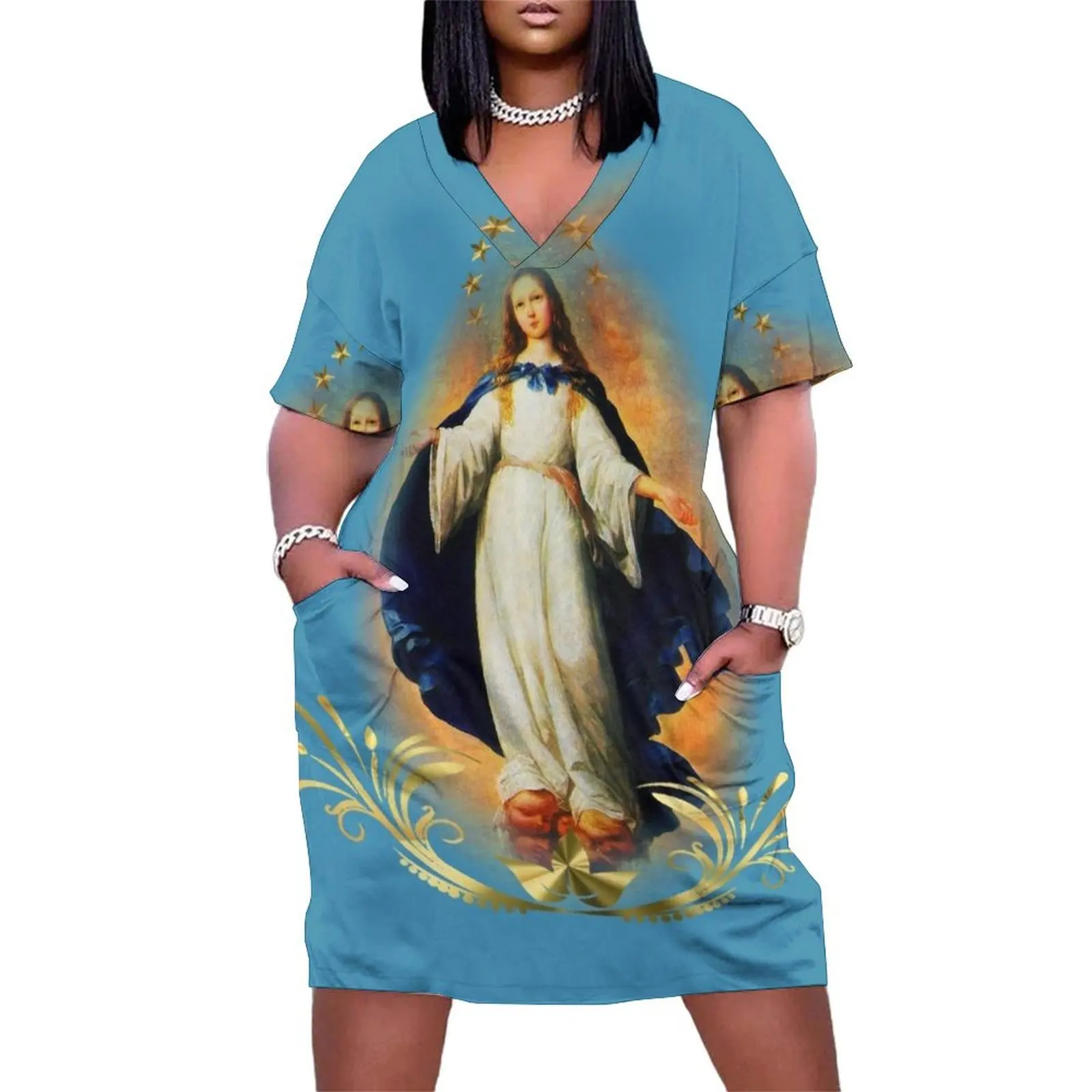 Immaculate Conception Assumption Virgin Mary Nicaragua Patron Saint Loose Pocket Dress Female dress Dresses gala