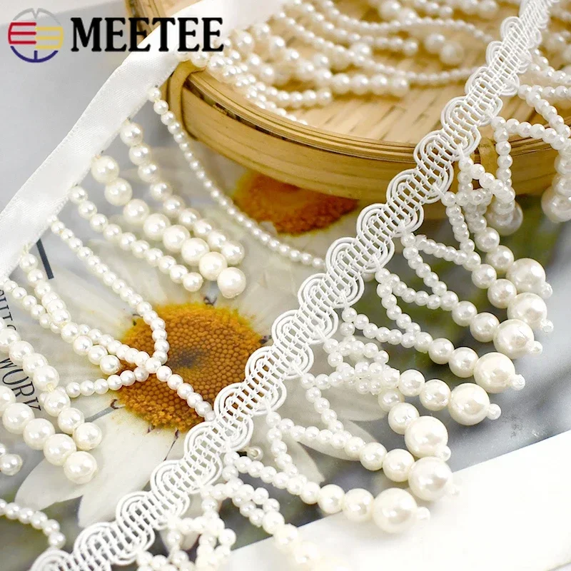 1/2Yards Pearl Beaded Tassel Fringe Sewing Lace Trim Ribbon Curtains Dress Decoration Tassels Trimmings DIY Crafts Accessories