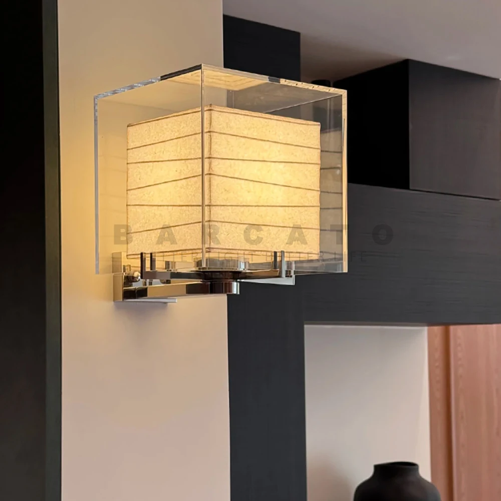 Square Nordic Wall Lamp Rice Paper Modern Fashion Glass Sconce Light New Design For Beside Bedroom Creative Lighting Fixtures