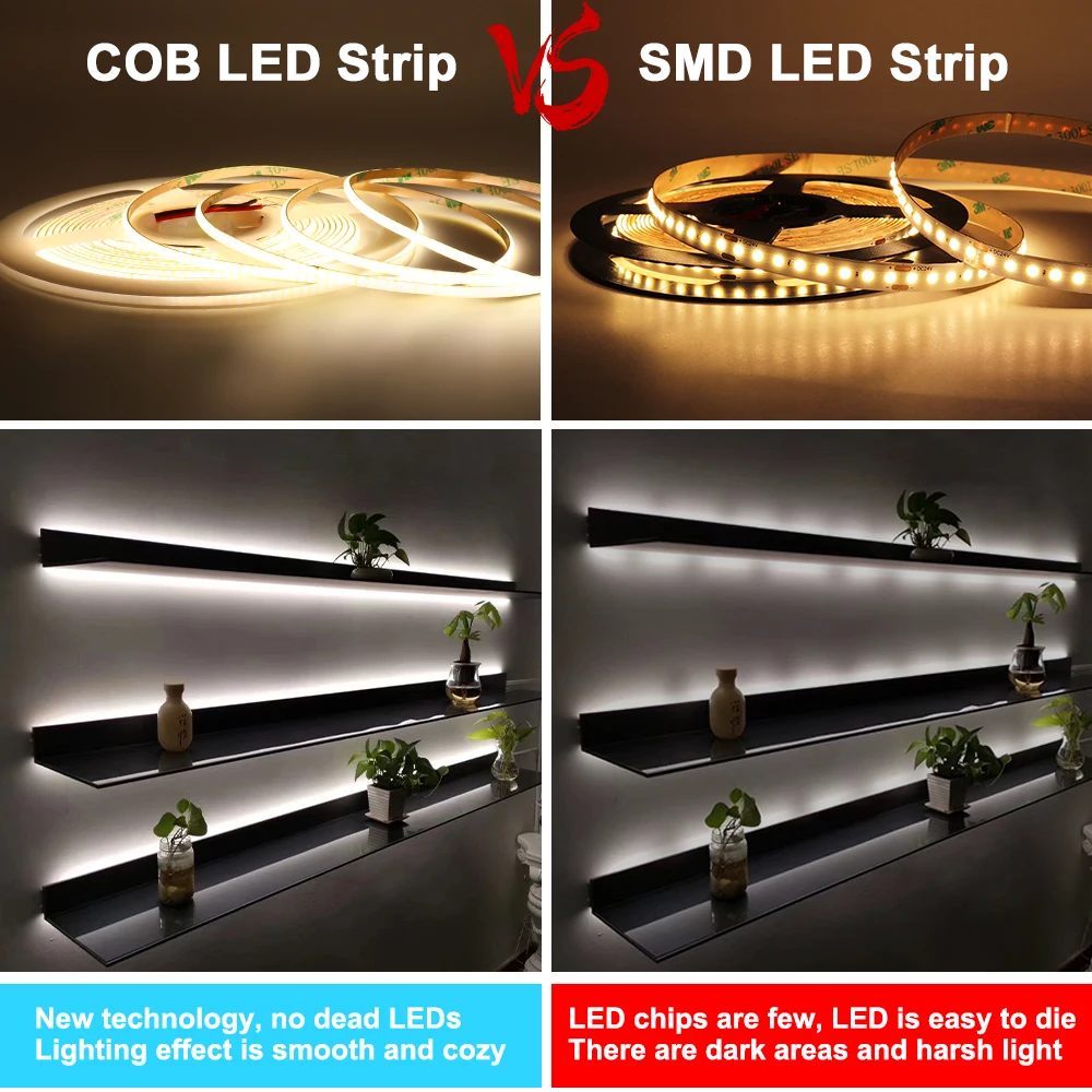 COB LED şerit ışık 12V 24V 3mm PCB LED şerit 384Leds/m buz mavi/mavi/yeşil/kırmızı/sarı/3000K/4000K/6000K COB LED bant dekor