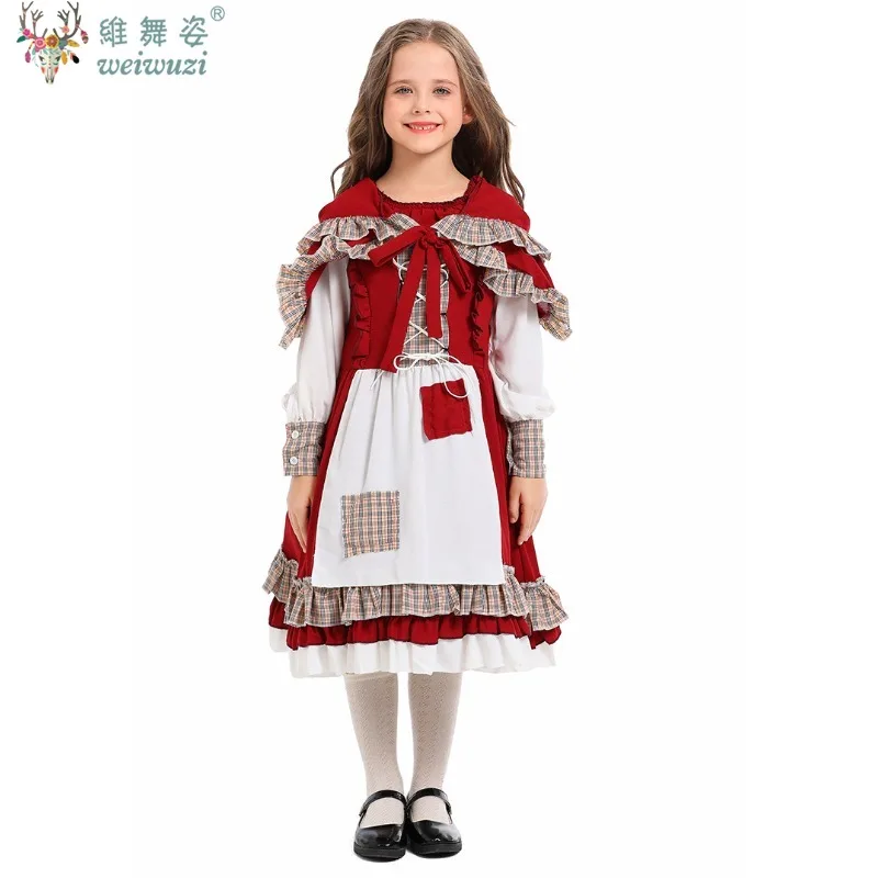 Dzień Dziecka Dzieci Dziecko Dziewczyny Mały Czerwony Kapturek Kostium Gra Uniform Cosplay Halloween Fancy Dress Mały Czerwony Kapturek
