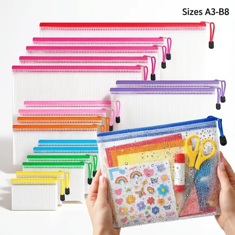 Waterproof Mesh Zipper Storage Bag A4/A6/B6/B8 File Document Pockets Bill Bags Folders for Office School Supplies