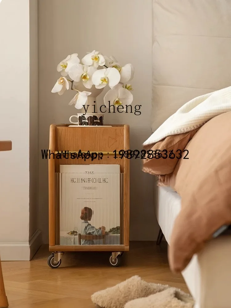 ZZ1 Trolley Sofa Side Table Mobile Small Apartment Living Room Storage Rack Solid Wood Retro Domestic room decoration
