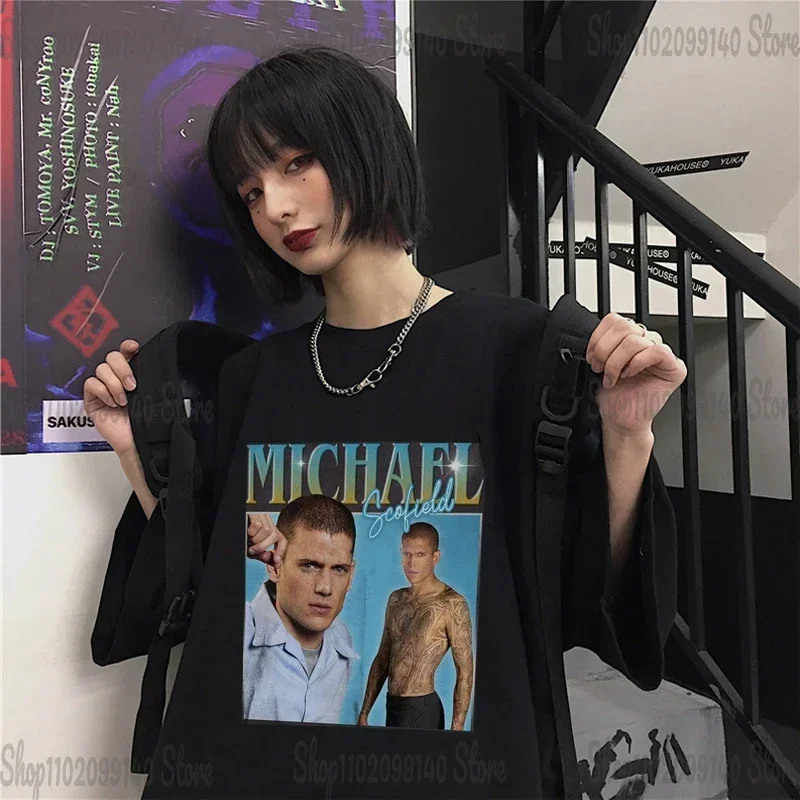 Men's Michael Scofield Retro Printed T-shirt Summer Men's and Women's Street Leisure Sports Top