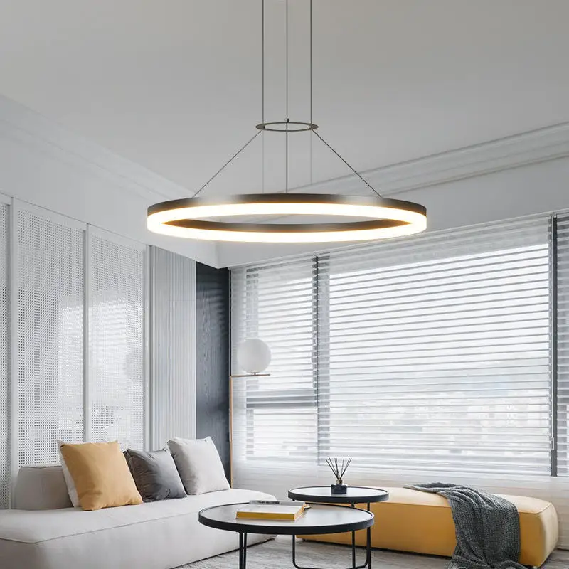 

Modern Minimalist Led Pendant Lamp For Living Room Bedroom Dining Kitchen Black Ring Hanging Ceiling Chandelier Lighting Fixture