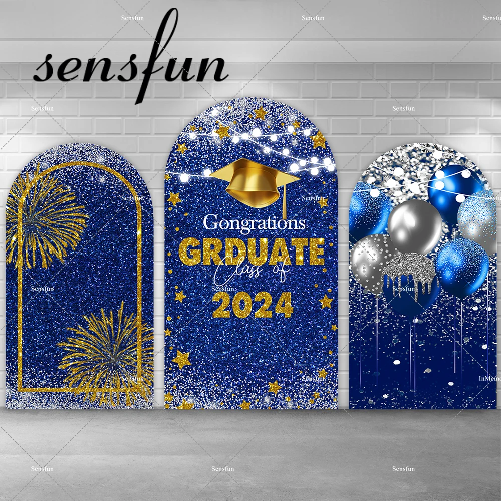 

Gold Royal Blue Glitter Congratulation Graduation Arch Backdrop Cover Class Of 2024 Bachelor Cap Chiara Photography Backgrounds