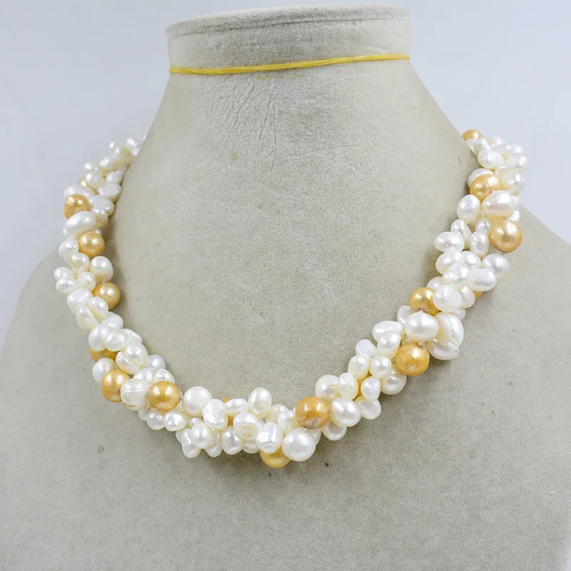 7MM 3-strand natural baroque pearl necklace. Exquisite beautiful women's party. Birthday Gift Jewelry 19“
