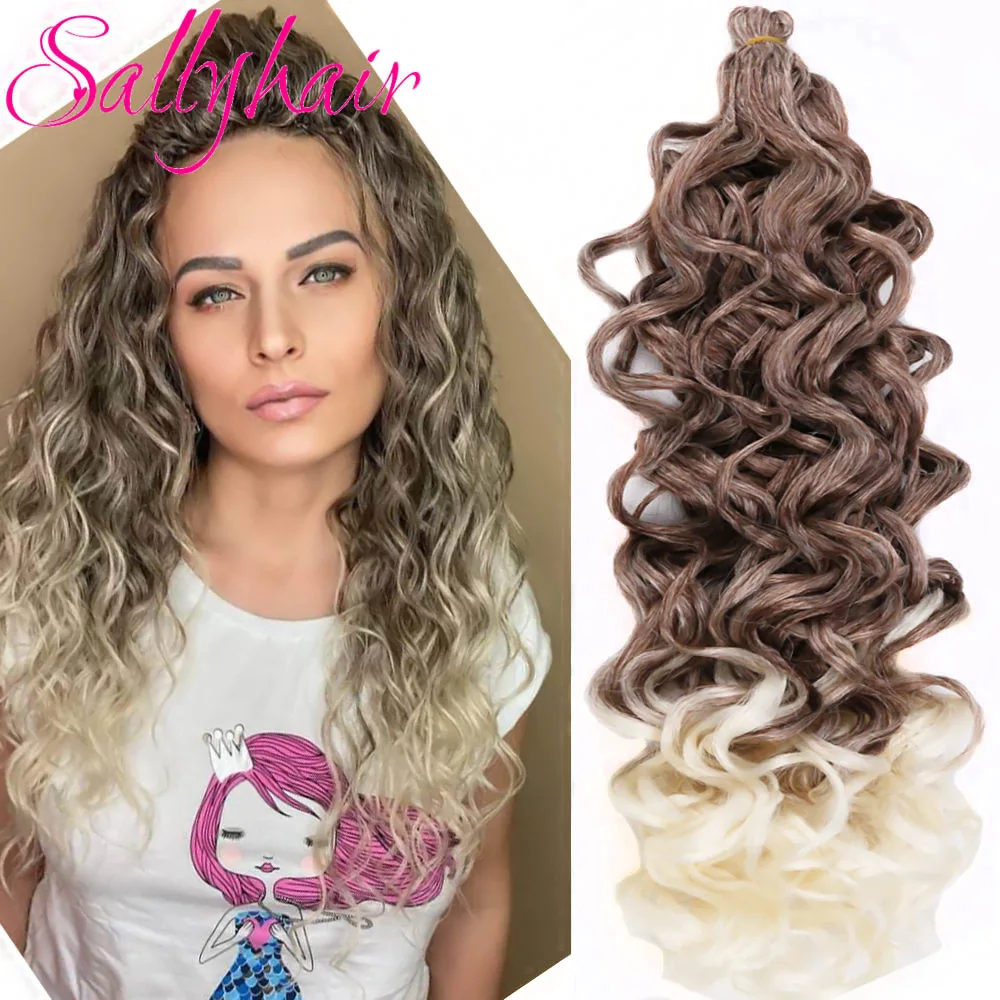 

Sallyhair 20 дюймов глубокая океанская волна Гавайские вьющиеся крючком синтетические удлинители волос светлые розовые Омбре цвета прически