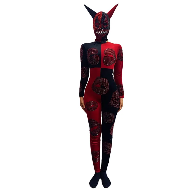 Gogo Show Dance Outfit Black Red Bodysuit Women Stage Costumes Carnival Festival Party Rave Clothing Nightclub Dancewear VDL4150